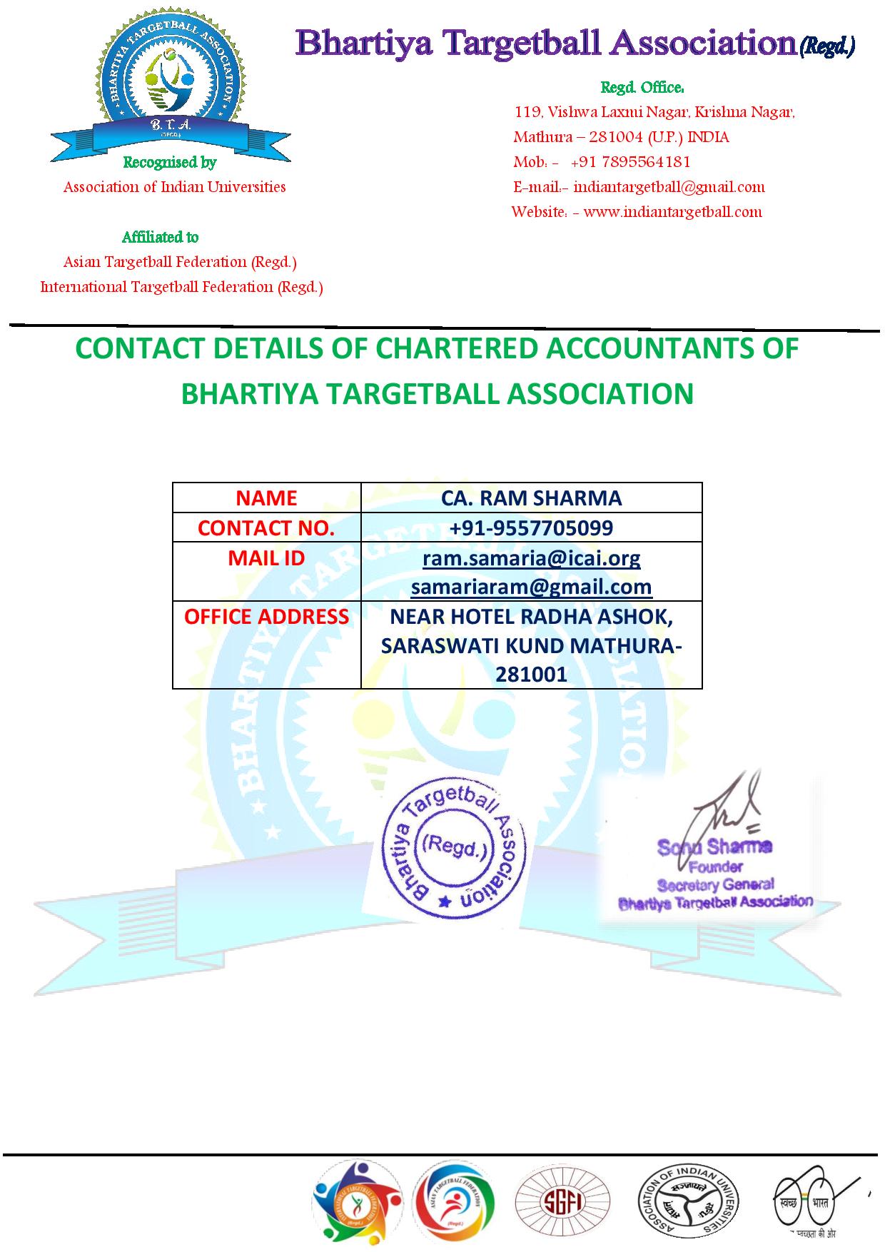 Bhartiya Targetball Assciation CA Details